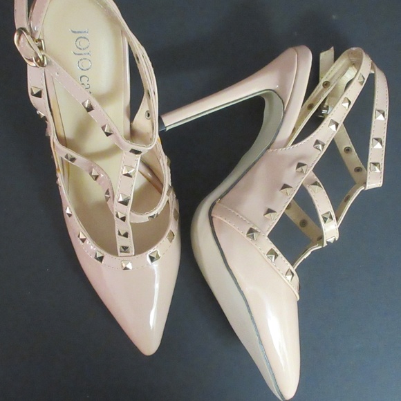 Jojo Cat Shoes Jojo Cat Blush Nude Strappy Studded Pumps Stiletto